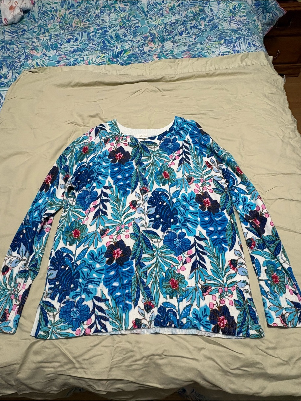 Lilly Pulitzer Blue Floral Long-Sleeve Blouse
